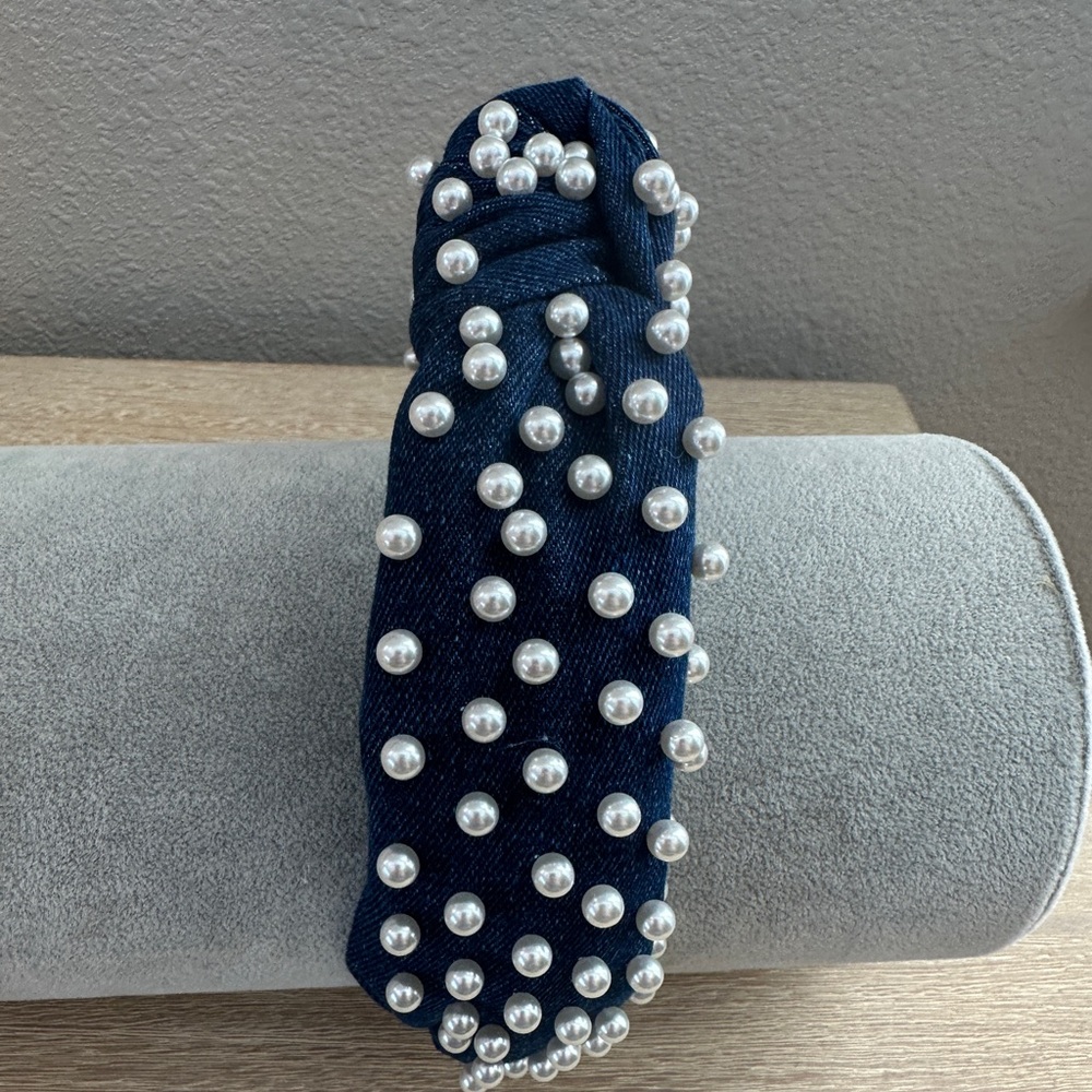 Lele Sadoughi Denim Pearl Headband